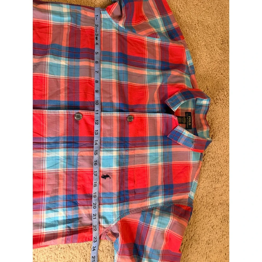 Polo Ralph Lauren Mens Red Blue Plaid Short Sleeve Sleeve Shirt Medium P530RL